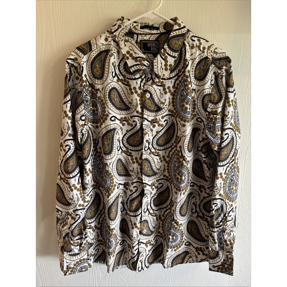 Level Ten - Long Sleeve Button Down Paisley Shirt - Size Medium